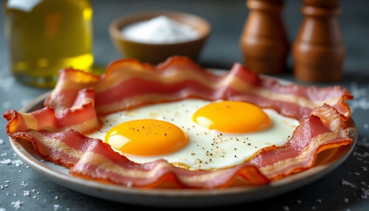 Un délicieux brunch : œufs au plat et bacon à la perfection