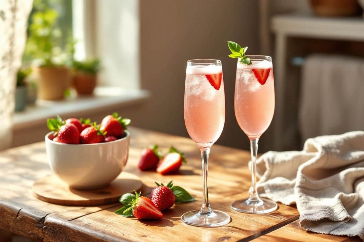 un cocktail d'été rafraîchissant : basilic fraise pétillant sans alcool