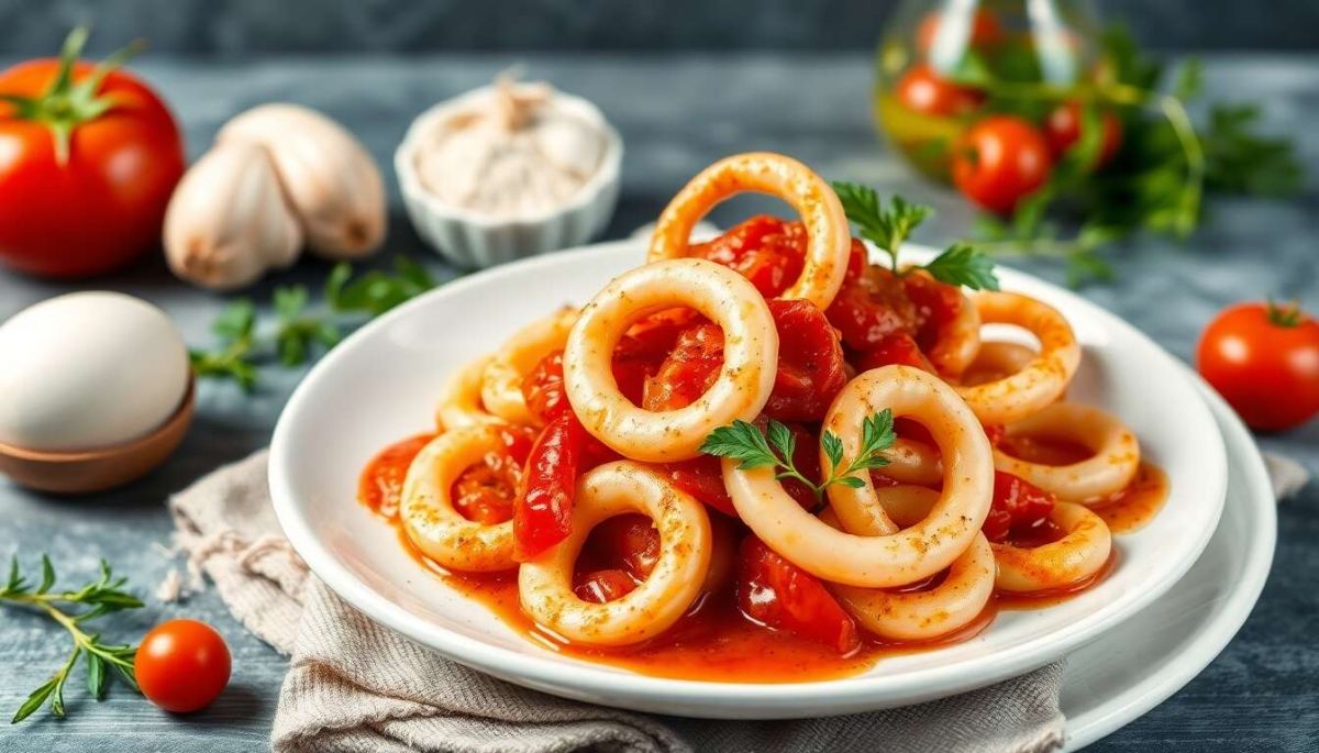 Une échappée méditerranéenne avec les anneaux de calamar à la tomate