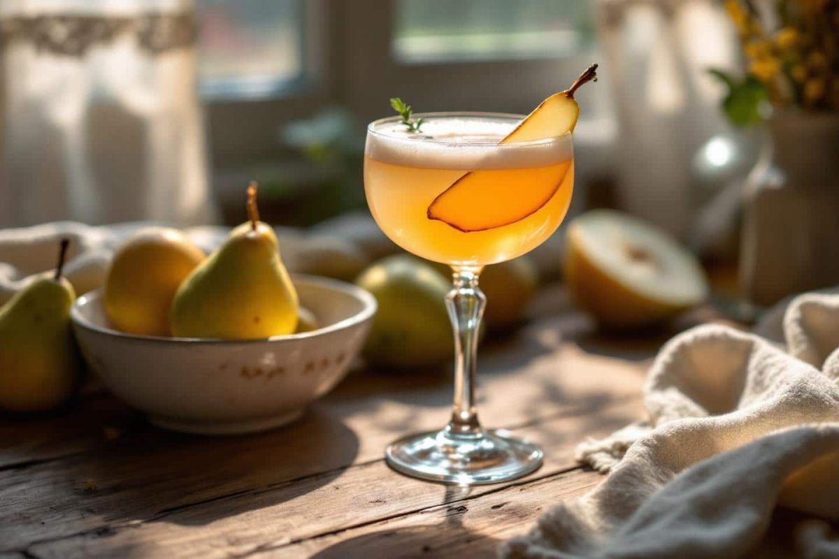 Un cocktail audacieux : vermouth blanc et poires rôties pour des apéros innovants